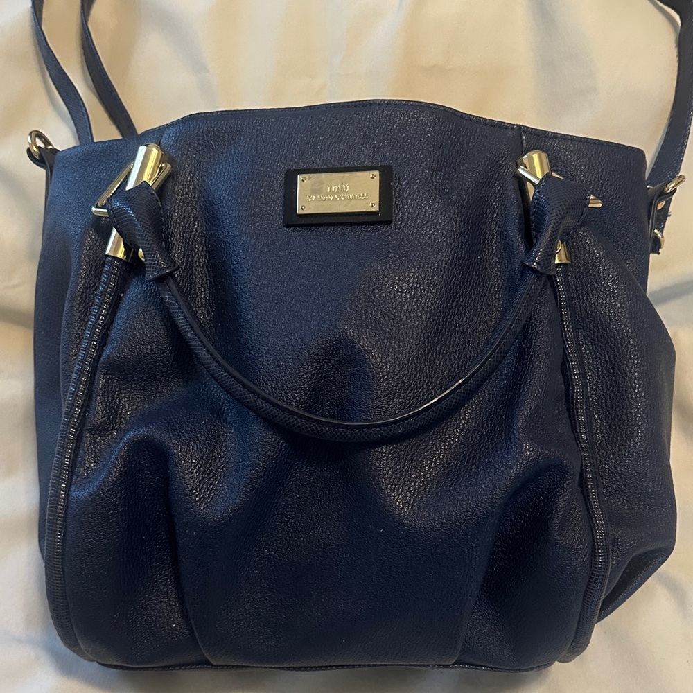 Lulu Navy Blue Shoulder Bag with Gold Details